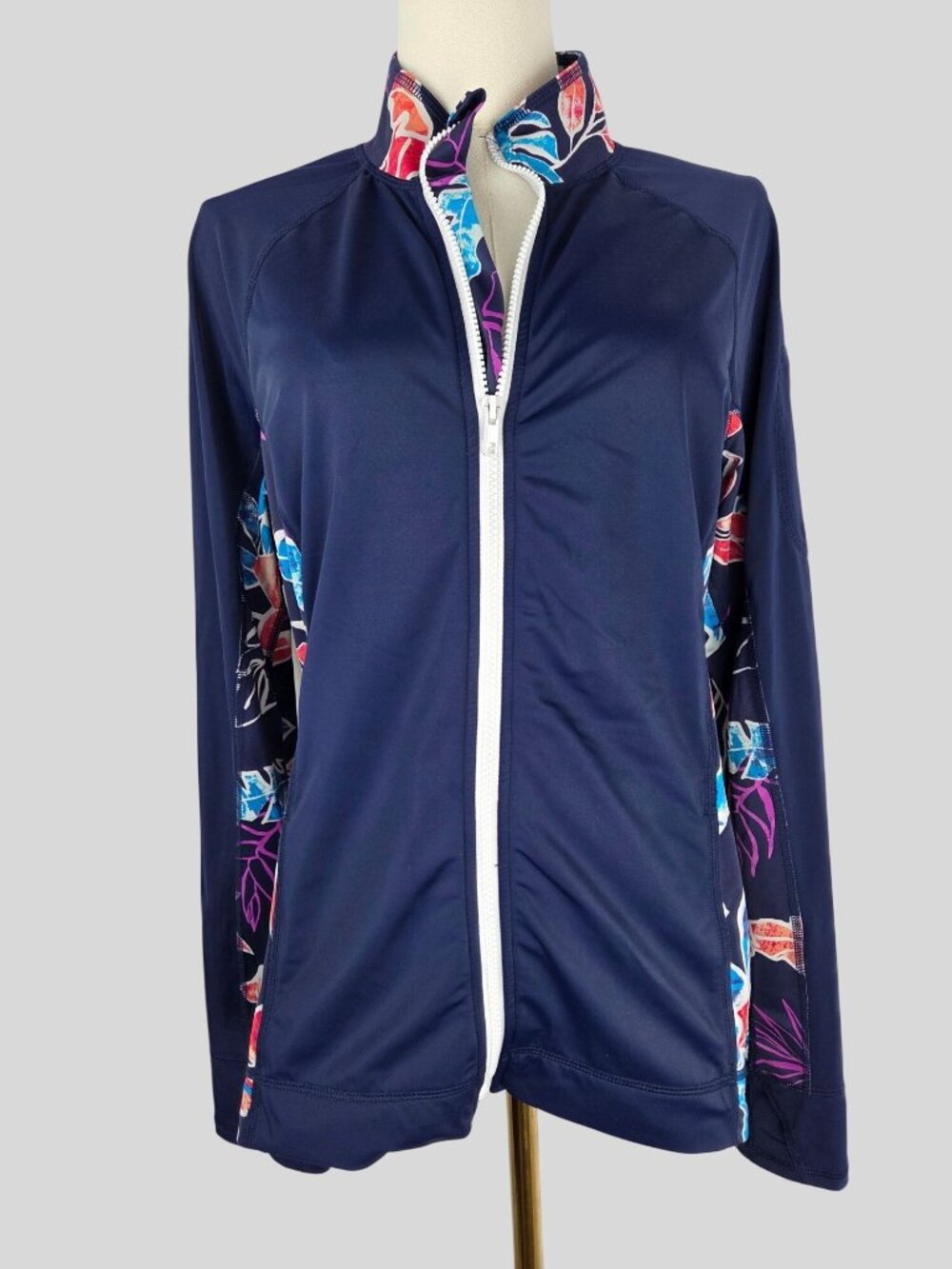 Tommy Bahama Island Active Full-Zip Rash Guard Jacket XL Navy Tropical Floral